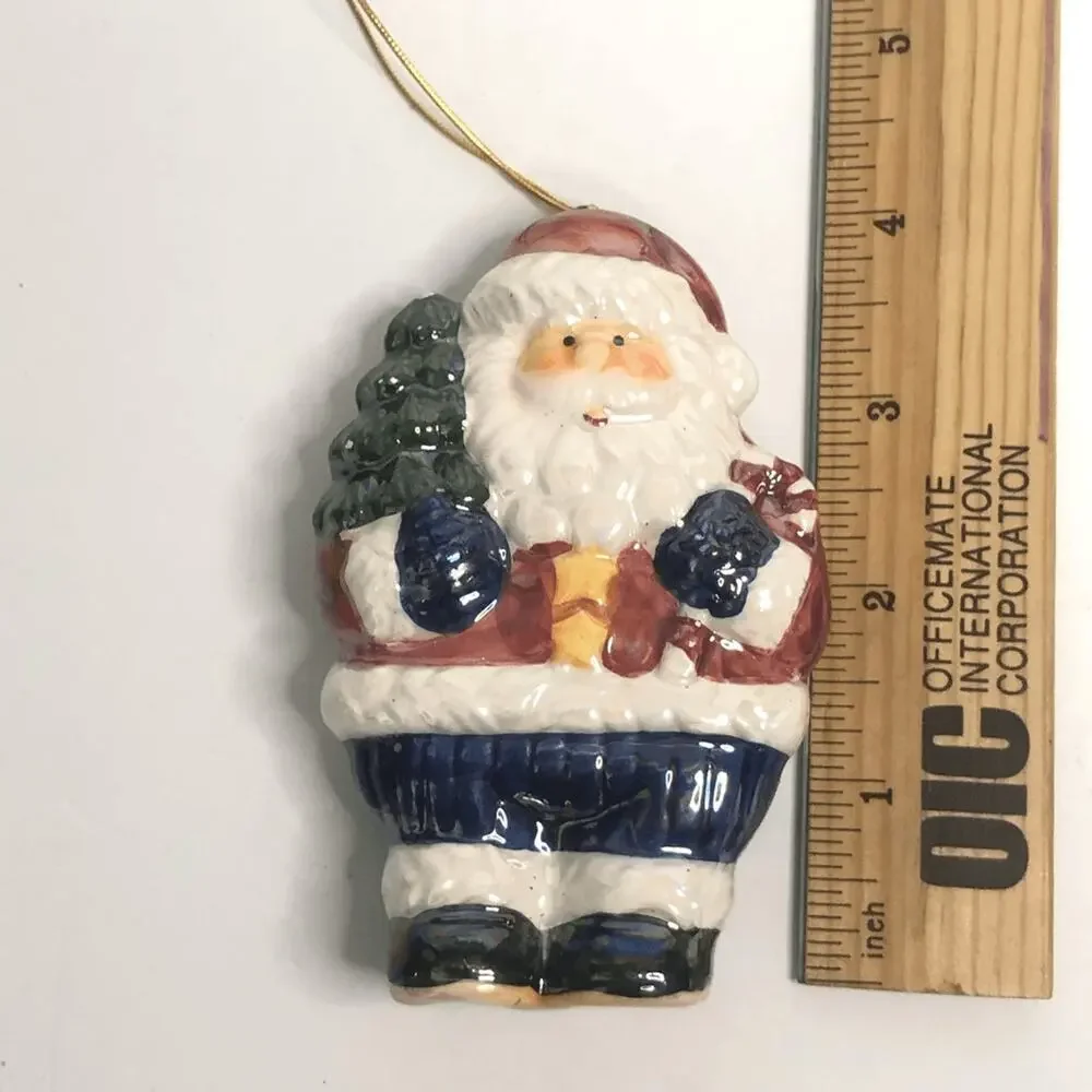 ceramic santa ornament iridescent. candy cane tree stars 4 inch christmas holida